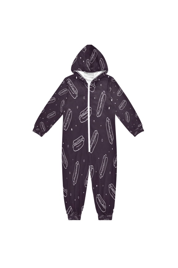 4T-14Y Size Aviliable Cozy One-Piece Footless Sleeper Pajama Simple Line Art Hot Dogs