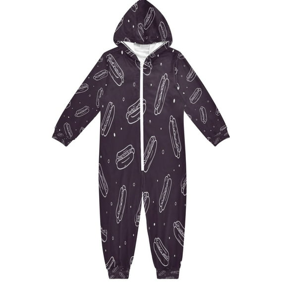 Vzayyk 4T-14Y Size Aviliable Cozy One-Piece Footless Sleeper Pajama Simple Line Art Hot Dogs