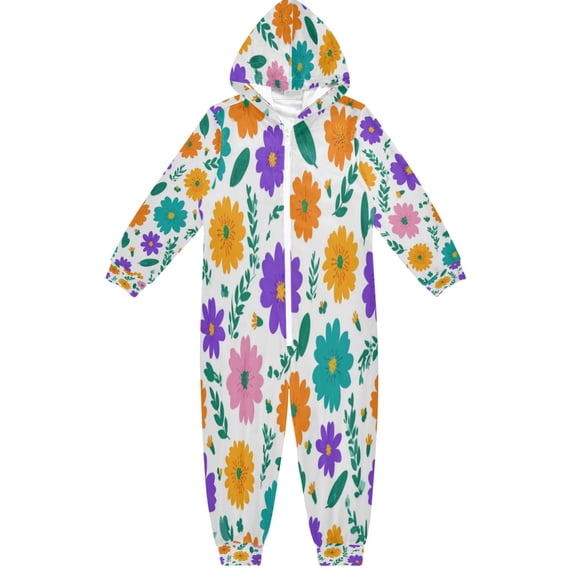 Vzayyk 4T-14Y Size Aviliable Cozy One-Piece Footless Sleeper Pajama White Background Floral