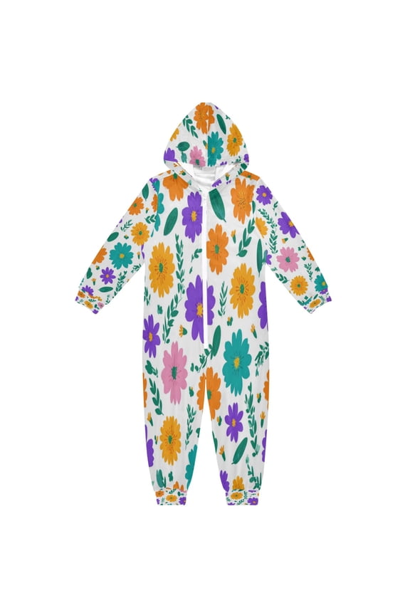 4T-14Y Size Aviliable Cozy One-Piece Footless Sleeper Pajama White Background Floral