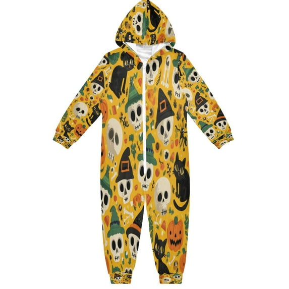 Vzayyk 4T-14Y Size Aviliable Cozy One-Piece Footless Sleeper Pajama Witches' Hats Black Cats Pumpkins