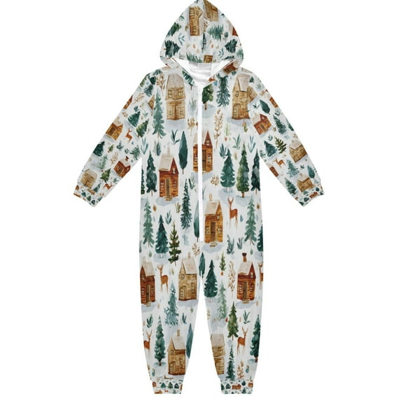 Vzayyk 4T-14Y Size Aviliable Cozy One-Piece Footless Sleeper Pajama Wooden Houes Pine Trees