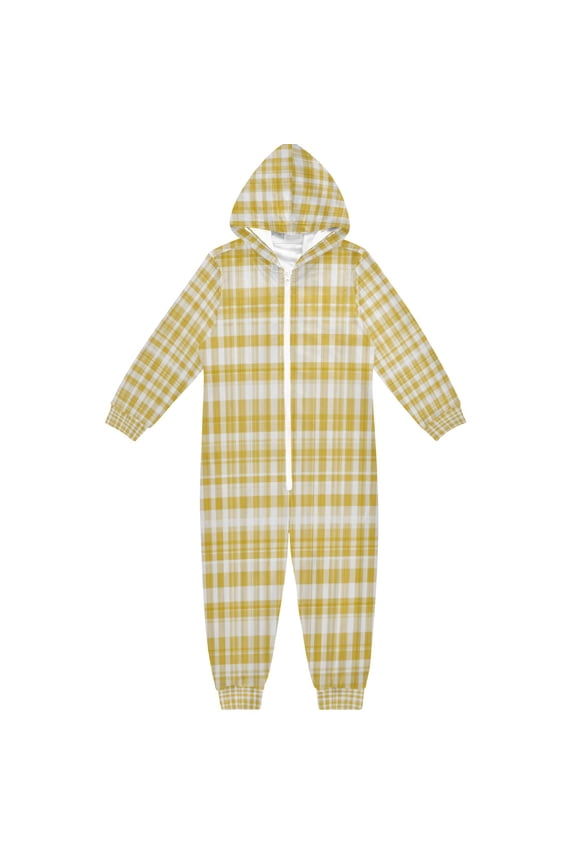 4T-14Y Size Aviliable Cozy One-Piece Footless Sleeper Pajama Yellow Gingham Pattern