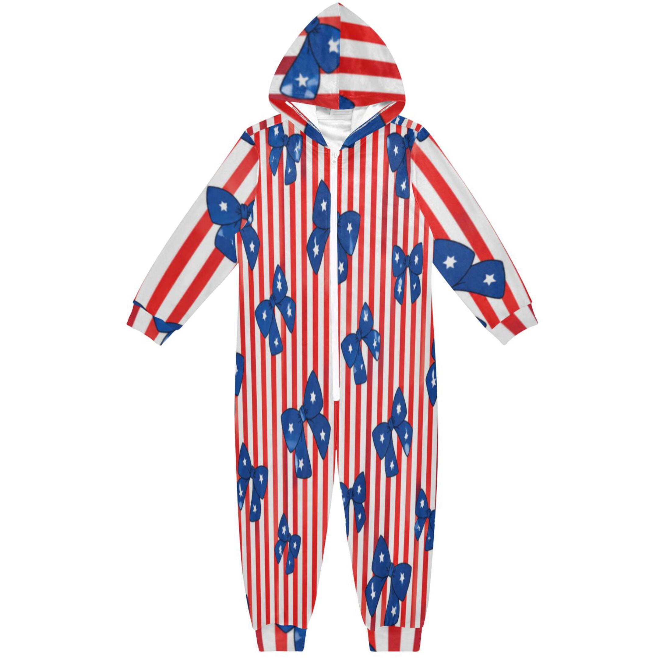 Vzayyk Cozy One-Piece Footless Sleeper Pajama Blue Patriotic Bow Tie ...