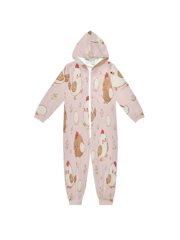 Cozy One-Piece Footless Sleeper Pajama Brown White Chicken Pattern Sizes 4T-14Y Available