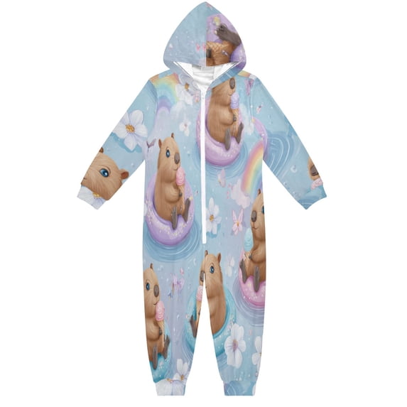 Vzayyk Cozy One-Piece Footless Sleeper Pajama Capybaras Eating Ice ...
