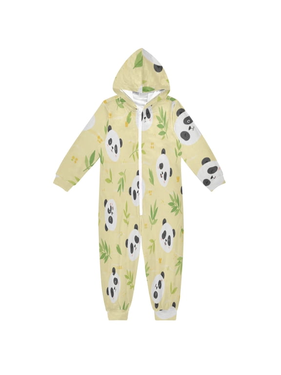 Cozy One-Piece Footless Sleeper Pajama Cute Panda Leaf Pattern Sizes 4T-14Y Available