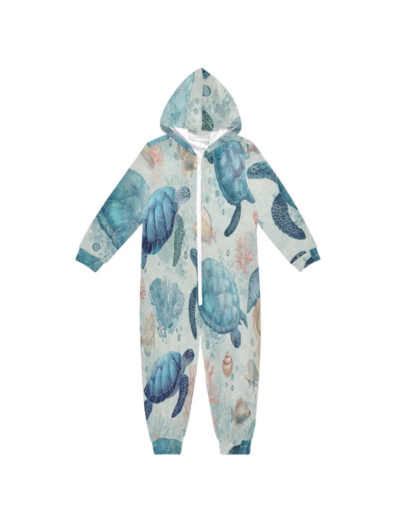 Cozy One-Piece Footless Sleeper Pajama Deep Green Sea Turtles Sizes 4T-14Y Available