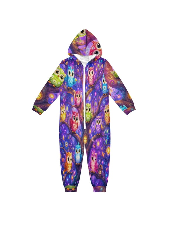 Cozy One-Piece Footless Sleeper Pajama Magical Owls Tree Artwork Sizes 4T-14Y Available