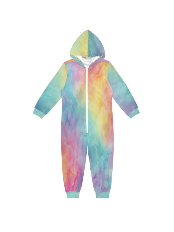 Cozy One-Piece Footless Sleeper Pajama Pastel Rainbow Tie-dye Pattern Sizes 4T-14Y Available