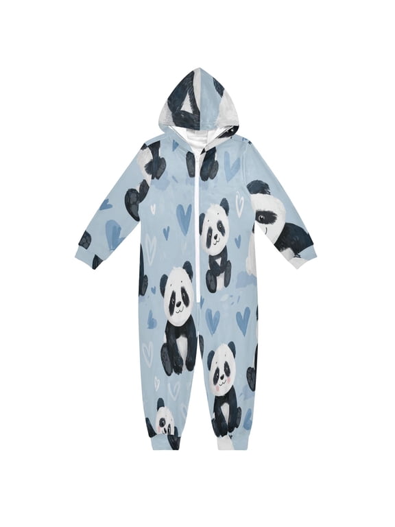 Cozy One-Piece Footless Sleeper Pajama Soft Blue Panda Print Sizes 4T-14Y Available