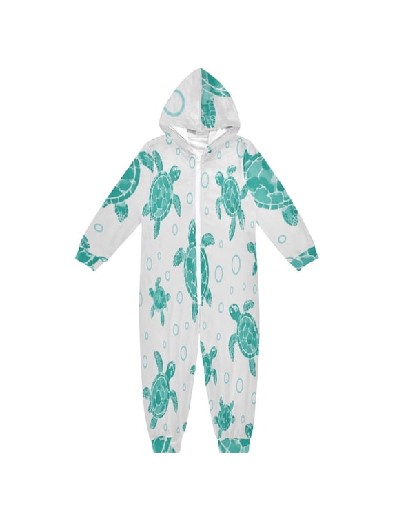 Cozy One-Piece Footless Sleeper Pajama Turquoise Seamless Turtle Pattern Sizes 4T-14Y Available