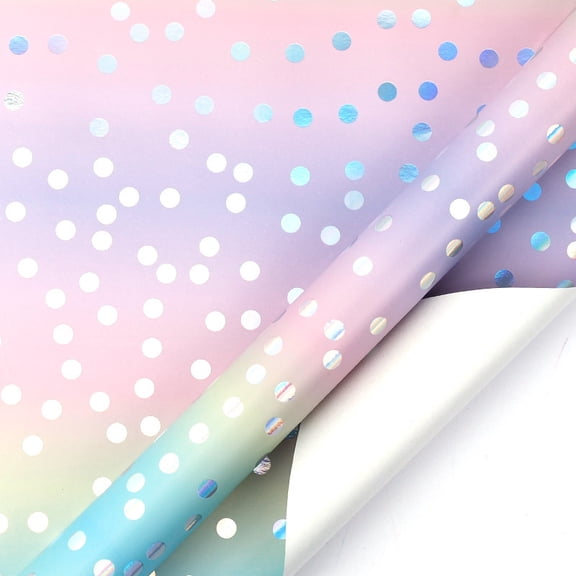 W 16.93 inch x L 9.84ft Purple Holographic Laser Foil Wrapping Paper Roll, Polka Dot Gift Wrap for Birthday, Luxury Aluminum Coated Present Wrap for Men Women