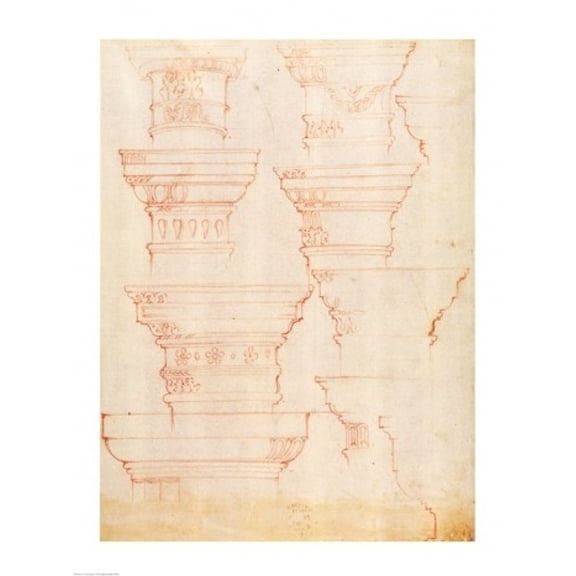 W.18v Study of column capitals Poster Print by Michelangelo Buonarroti (24 x 36)
