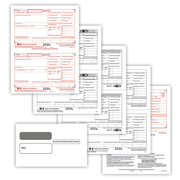 W-2 Set, 4-Part Copy A, B, C, D/1 with Envelopes (25 Employees)