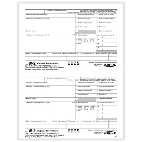 W-2 Employee Copy C or 2, IRS Approved Tax Forms, 100/Pk