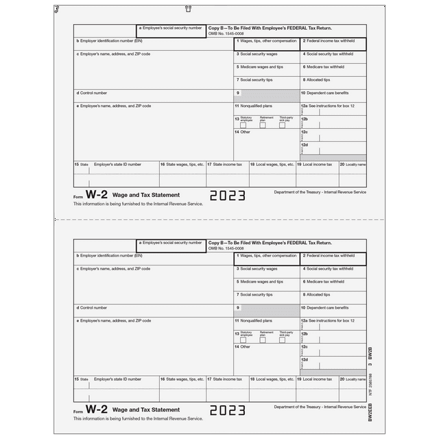 W 2 Employee Copy C Or 2 Irs Approved Tax Forms 100pk 3721