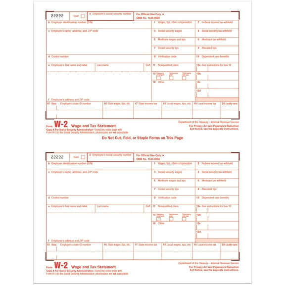 "W-2 Tax Form/envelope Kits, Six-Part Carbonless, 8.5 X 5.5, 2/page, (24) W-2s And (1) W-3, 24/sets | Bundle of 5 Packs"