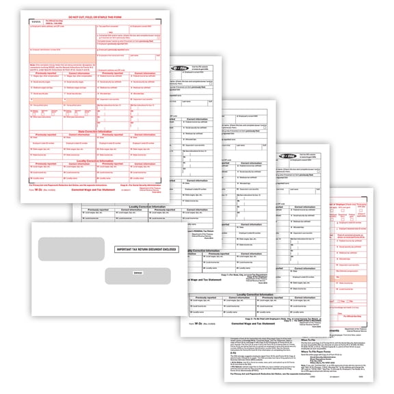 W-2C Set, 6-Part w/Envelopes, Employees/Recipients, IRS Approved Tax Forms, 50/Pk