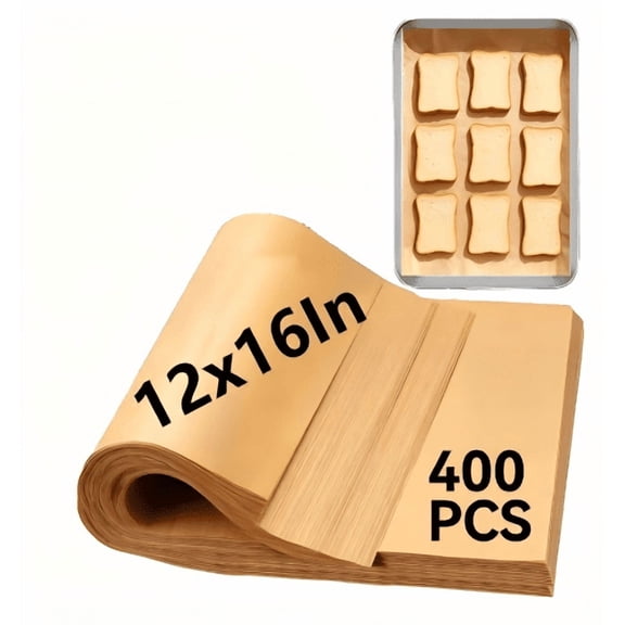 W 400PCS Parchment Paper Baking Sheets, 12"x16" Unbleached Precut Half Parchment Paper for Baking, Non-Stick Baking Paper for Baking, Grillin, Steaming Bread Cookies, Oven, Air Fryer, Microwave