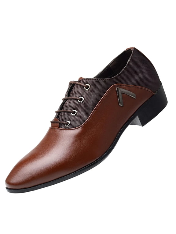 W-61 Brown Mens Formal Leather Lace Up Shoes Pointed Toe Shiny Finish Casual Business Comfortable Shoes