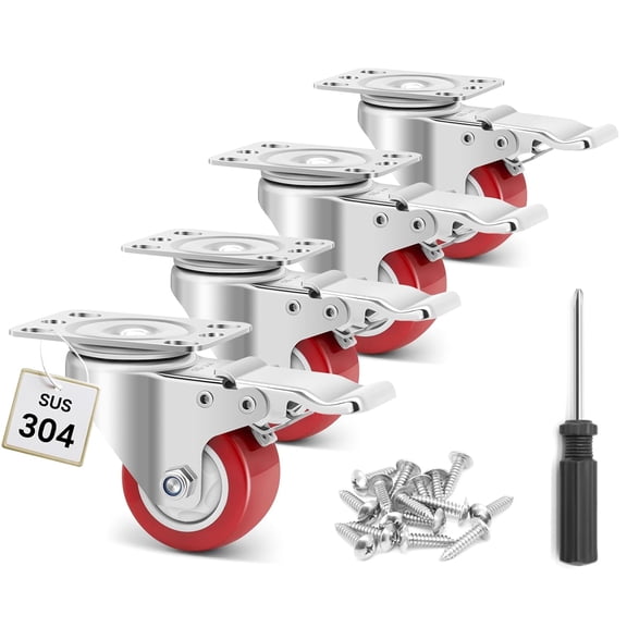 2 Inch Stainless Steel Caster Wheels with Brake,Rust-Proof 304 Casters Set of 4,Anti-Corrosion Industrial Castor for Furniture,Labs,Hospitals,Restaurants, Toolbox