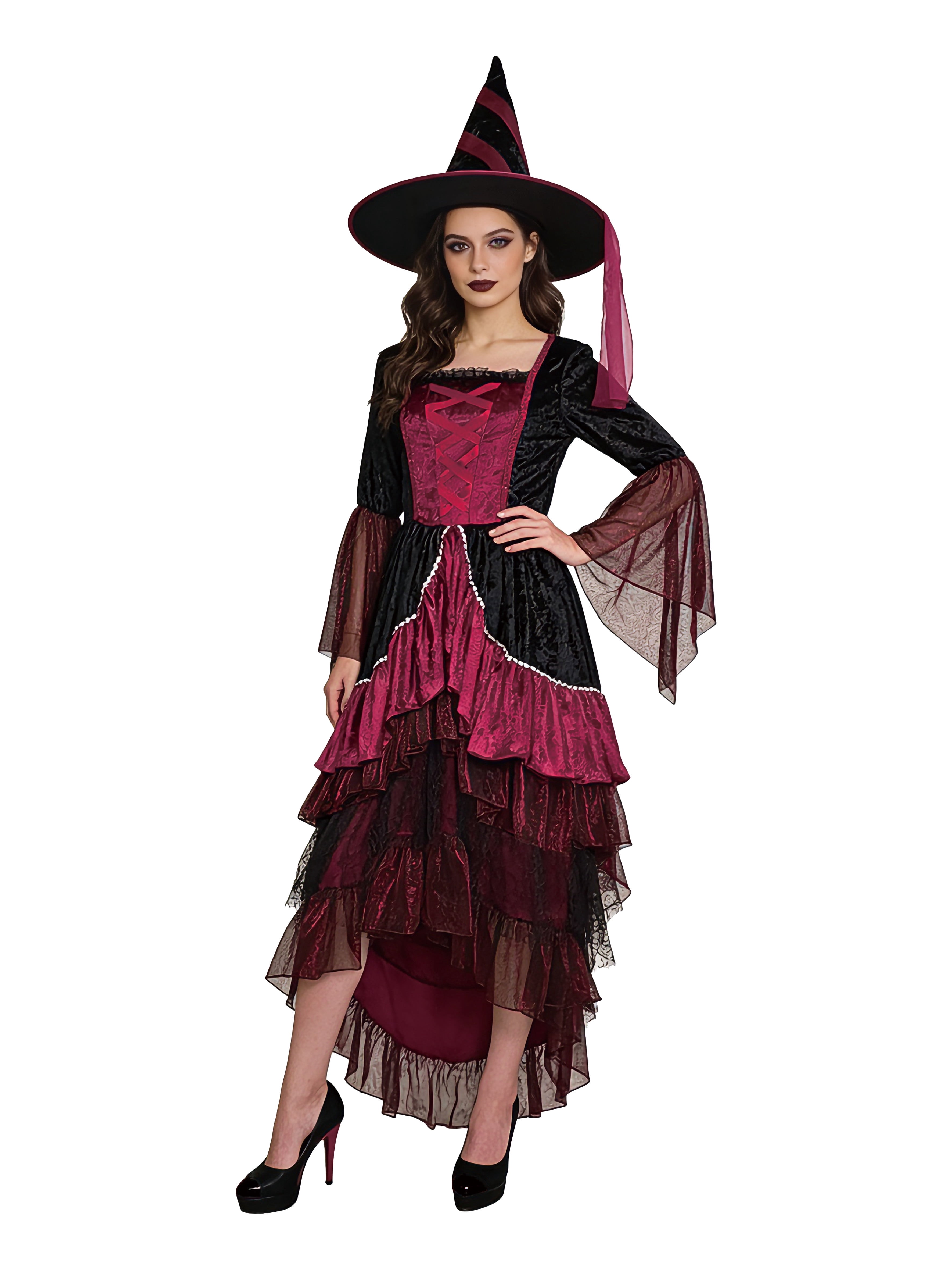 halloween costume with burgundy dress Witch, for Adults, Women's Size M (8/10), by Way to Celebrate lycra sartin shirt (Size):XXL The Signature Edit High Neck Sleeveless Lace Scarlett OHara