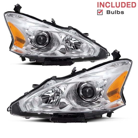 Bryght Chrome Headlights Lamps Fits 2013-2015 Nissan Altima Sedan 4Dr Pair w/Bulb