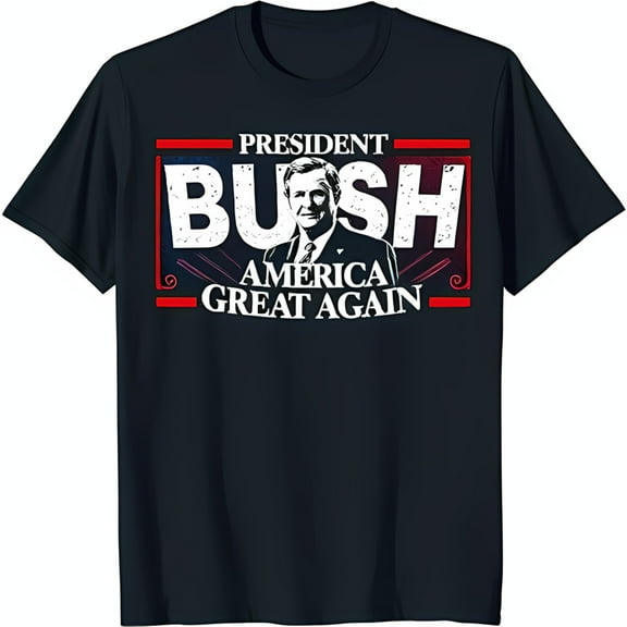W Bush Graphic Tee Black T-Shirt with ' Bush' Design & ' Great Again' Phrase