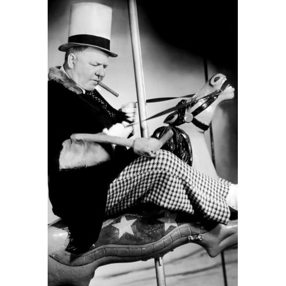 W.C. Fields in Poppy vintage pose riding carousel 24x36 Poster