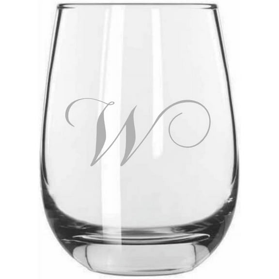 W Chopin Monogrammed Etched 15.25oz Libbey Stemless Wine Glass