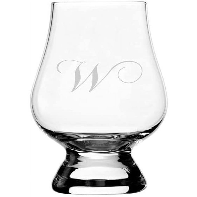 W Chopin Script Monogrammed Etched 2.5oz Glencairn Wee Whisky Glass