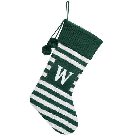 W Christmas Stocking Oversized Embroidered Letters Holiday Decor With Striped Pattern, Embroidered Alphabet And Soft Polyester For Home Christmas And Kids Gift 19.7X10.6X1.2In 0.4Lb