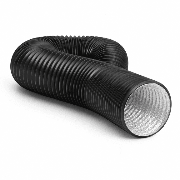 W Dryer Vent Hose, 5 Inch Flexible Duct for HVAC Ventilation and Duct Fan Systems, Heavy-Duty Three Layer PVC Hose with 2 Clamps, 16 FT, Black