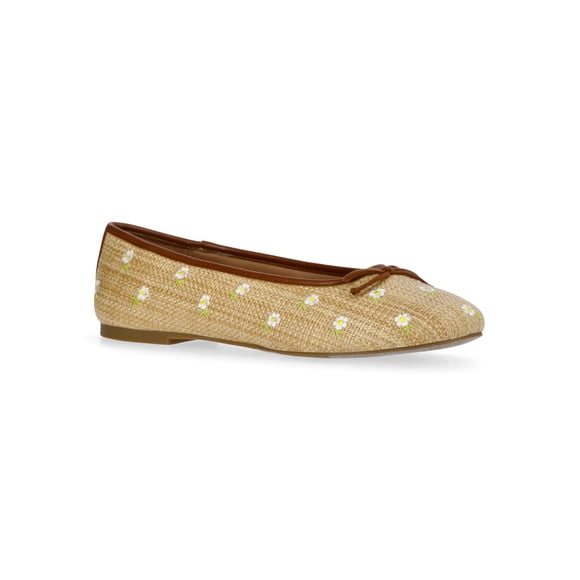 Free Assembly Women's Raffia Daisy Ballet Flats with Bow