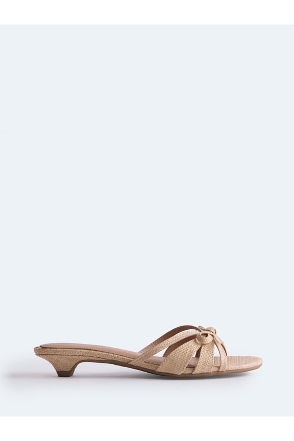 Women's Kitten Faux Raffia Kitten Heel Sandals with Bow