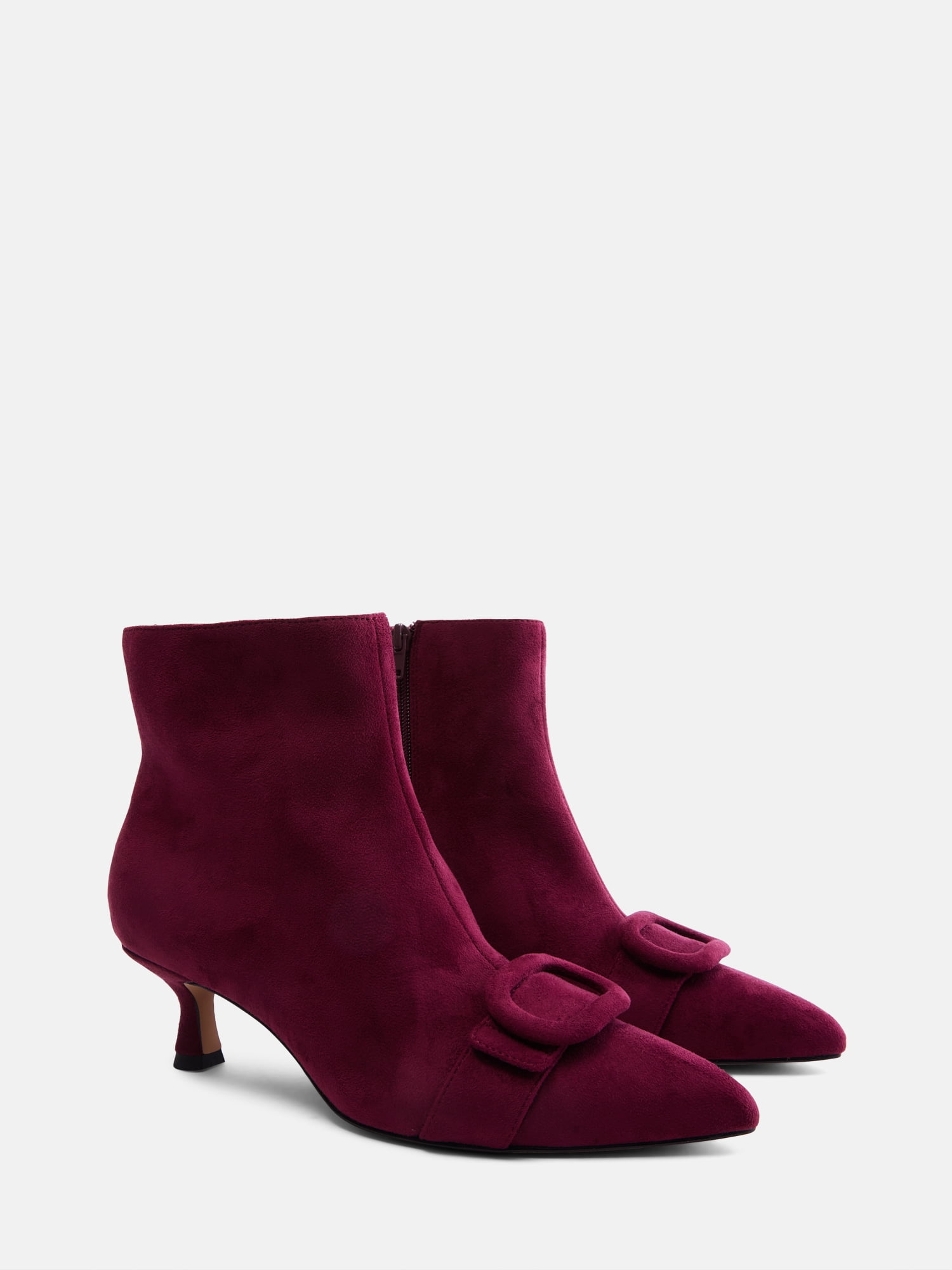 Free Assembly Women's Faux Suede Buckle Booties with Kitten Heel