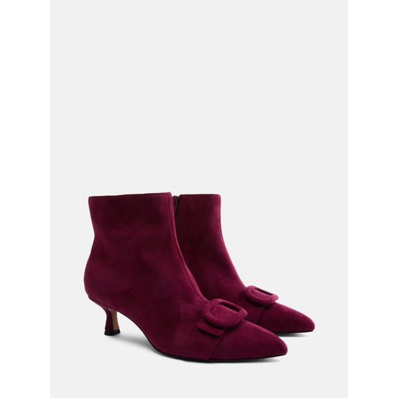 Free Assembly Women's Faux Suede Buckle Booties with Kitten Heel