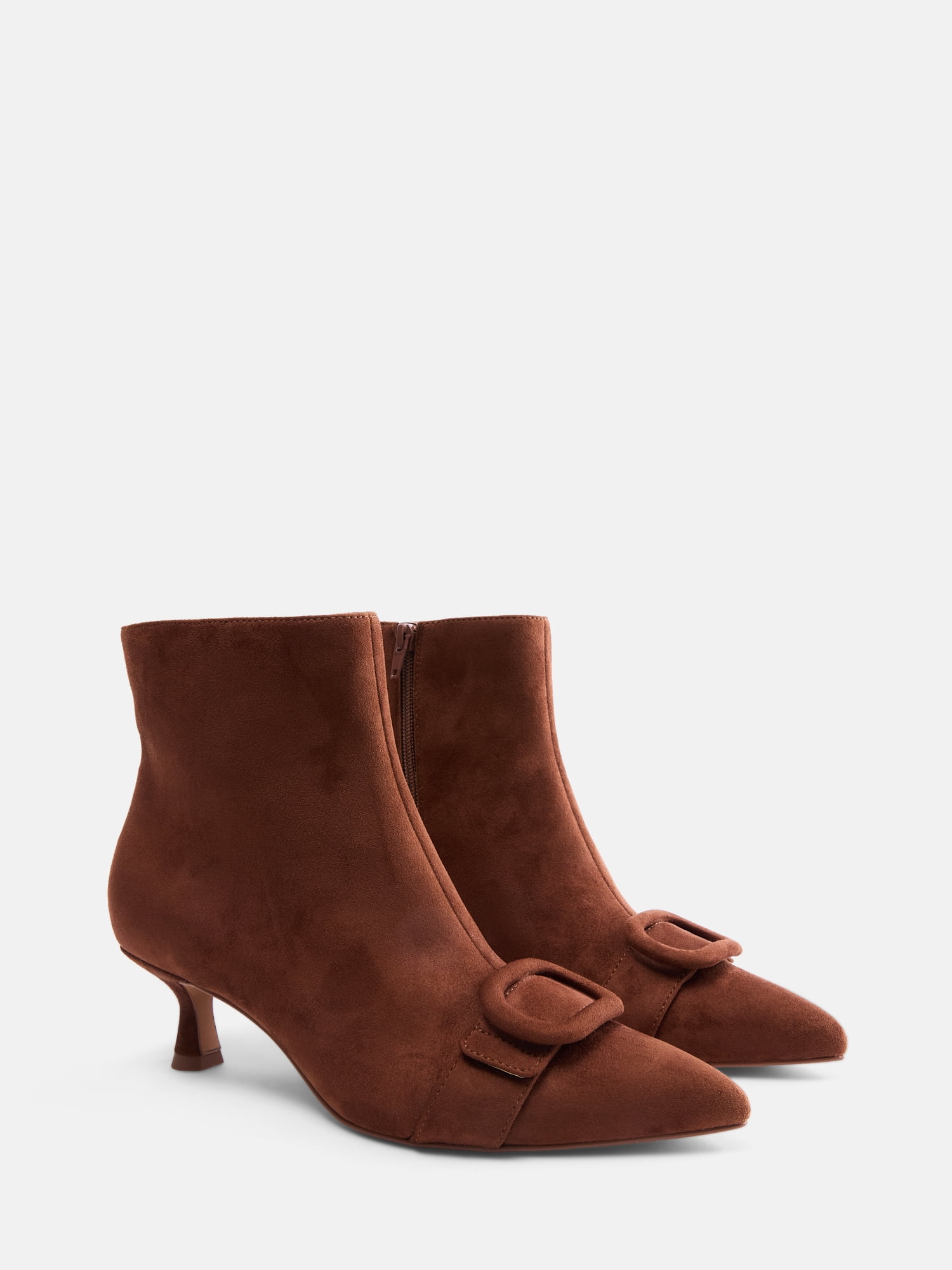 Free Assembly Women's Faux Suede Buckle Booties with Kitten Heel
