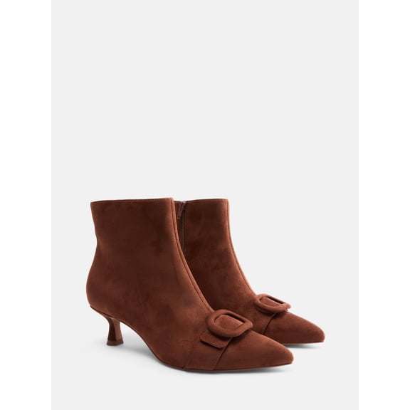 Free Assembly Women's Faux Suede Buckle Booties with Kitten Heel