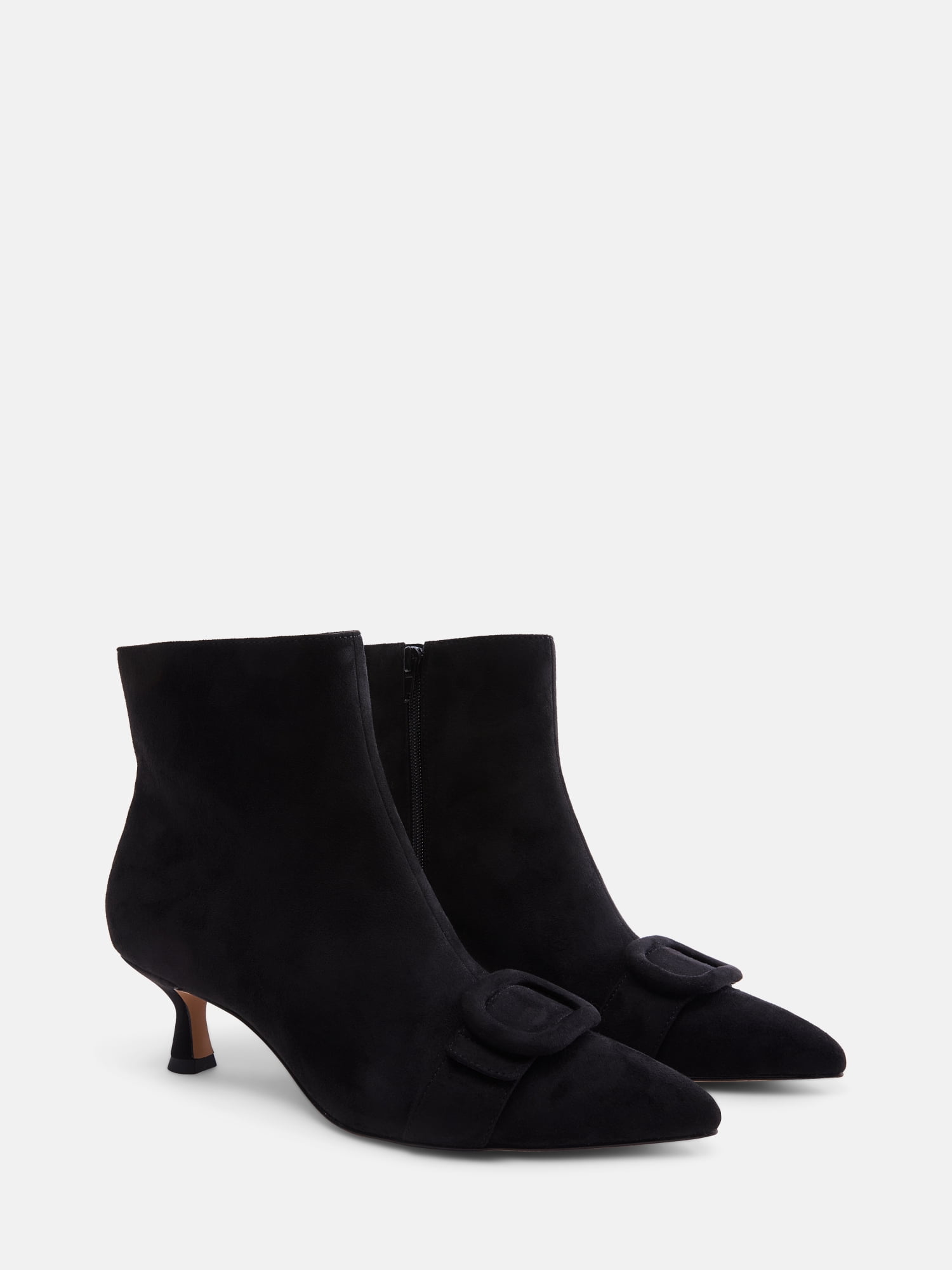 Free Assembly Women's Faux Suede Buckle Booties with Kitten Heel