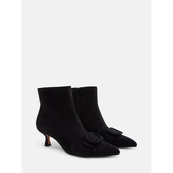 Free Assembly Women's Faux Suede Buckle Booties with Kitten Heel