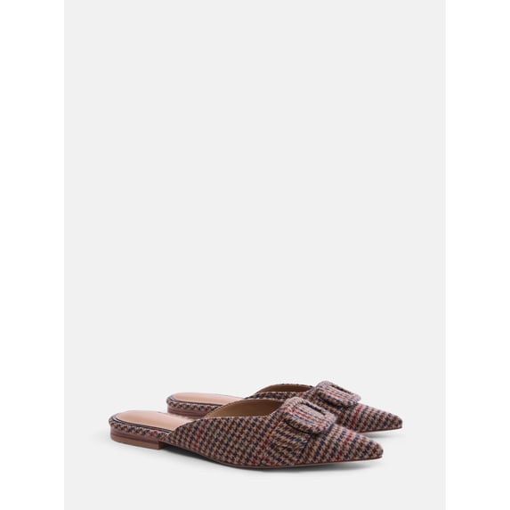 Free Assembly Women's Plaid Buckle Mules