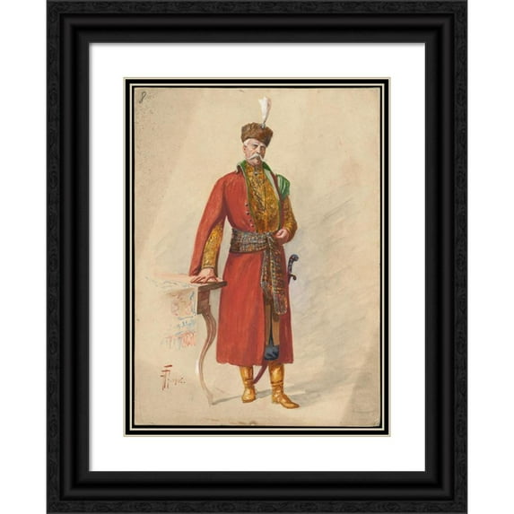 W. Fasienski 19x24 Black Ornate Framed Double Matted Museum Art Print Titled: Unidentified Italian Opera Costume Design Plate 8 (1905)