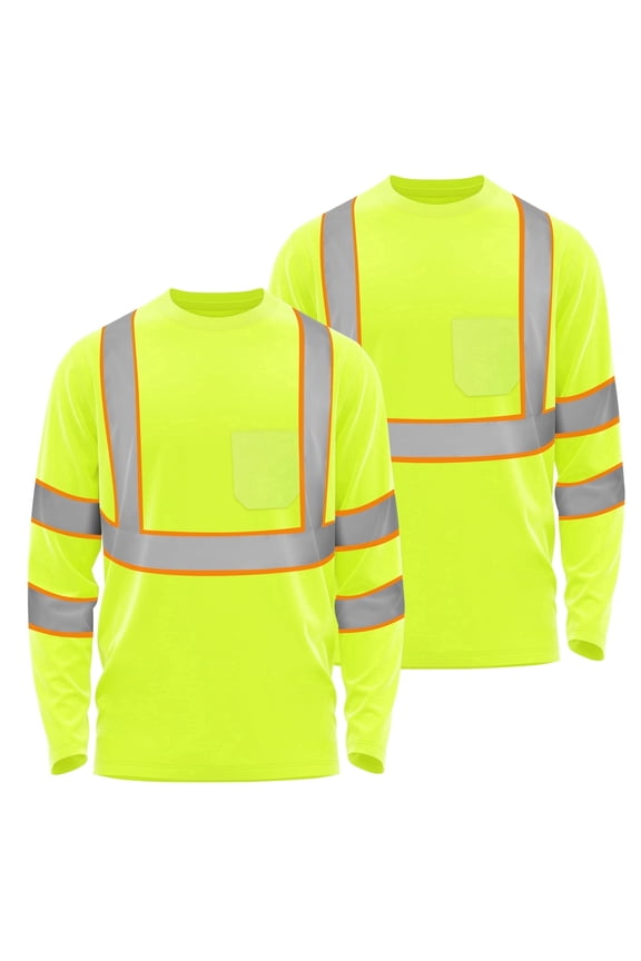 Hi Vis Safety Long Sleeve Shirts Reflective High Visibility Birdeyes Class 3 shirts,Quick Dry Mesh Construction Work Shirt Yellow L 2PCS