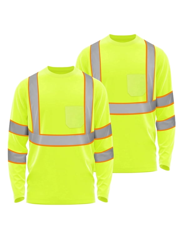 Hi Vis Safety Long Sleeve Shirts Reflective High Visibility Birdeyes Class 3 shirts,Quick Dry Mesh Construction Work Shirt Yellow L 2PCS