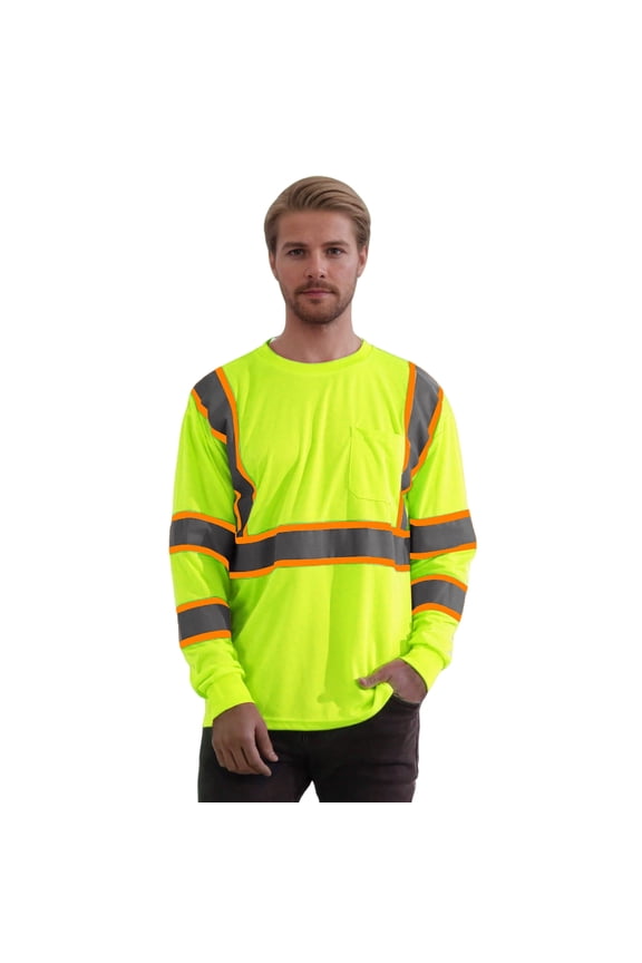 Hi Vis Safety Long Sleeve Shirts Reflective High Visibility Birdeyes Class 3 Shirts,Quick Dry Mesh Construction Work Yellow S