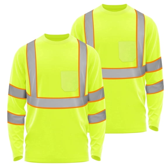 W&H Hi Vis Safety Long Sleeve Shirts Reflective High Visibility Birdeyes Class 3 shirts,Quick Dry Mesh Construction Work Shirt Yellow XL 2PCS