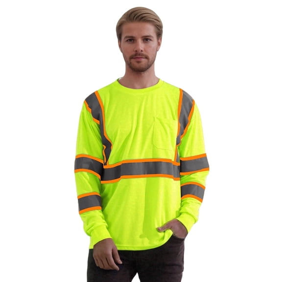 W&H Hi Vis Safety Long Sleeve Shirts Reflective High Visibility Birdeyes Class 3 Shirts,Quick Dry Mesh Construction Work Yellow XL