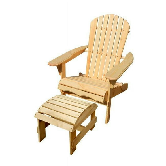 W Home  12 in. Adirondack Chairs with Ottoman, Natural Color